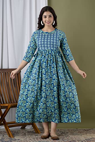 Image of JAIPURFAME Maternity Feeding Kurti with Zipper | Cotton Floral Printed Pregnancy & Nursing Dress | Comfortable & Stylish Maternity Wear for Women | Breastfeeding Kurta with Zipper | Soft & Elegant