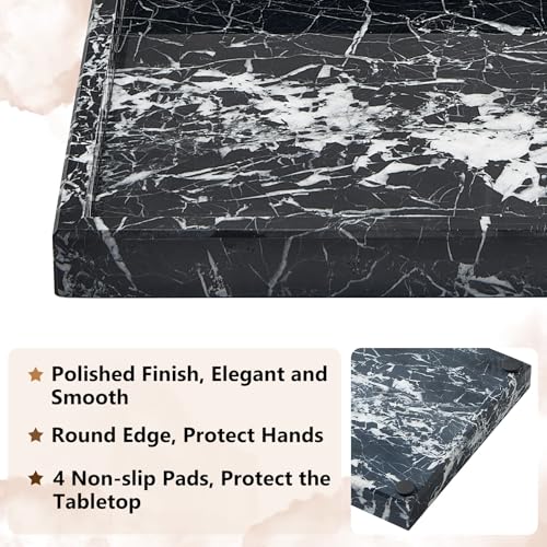 Image of Real Natural Marble Tray for Bathroom, Vanity, Kitchen and Desktop, Rectangle Genuine Marble Stone Tray for Jewelry, Cosmetics, Candles, Lotion, Perfume and Home Decor (Black)