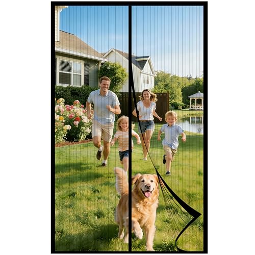 Mosquitera Puerta Magnetica 90x200CM, Cortinas Antimoscas Puerta Exterior con Iman, Cortina Contra Mosquitos con Imanes, Cortinas Antimosquitos para Puertas Exteriores, Fly Curtains for Door(Negro)