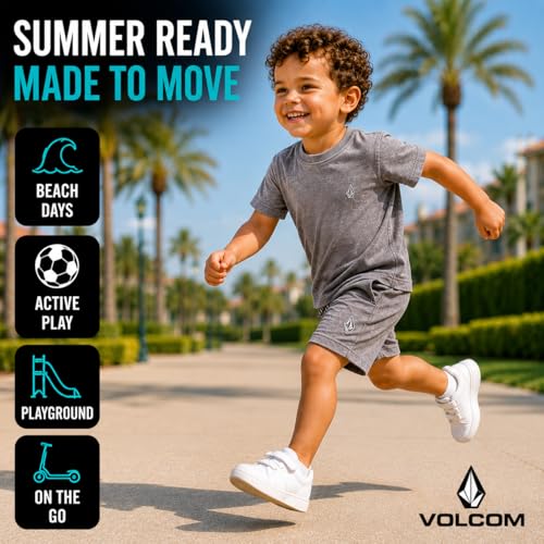 Image of Volcom Toddler Baby Boy Shorts Set - 2 Piece Short Sleeve Graphic Tees and Shorts Infant Toddler Little Boys Summer Outfits
