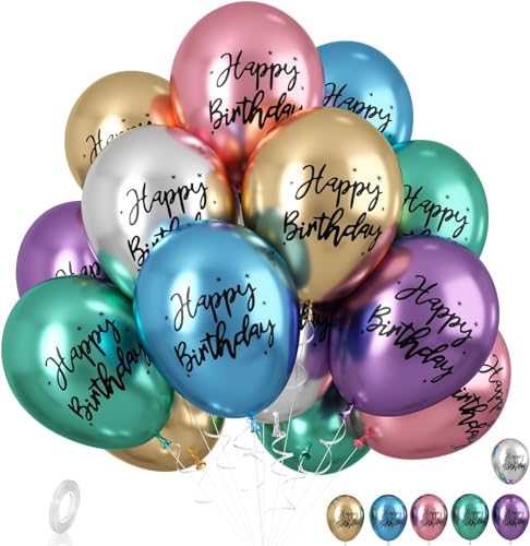 Metal Happy Birthday Balloons Colorful Metallic Decorative Balloons Birthday Party Decor Room Decor House Decor For Wedding Birthday Anniversary Graduation Party Decorations Supplies