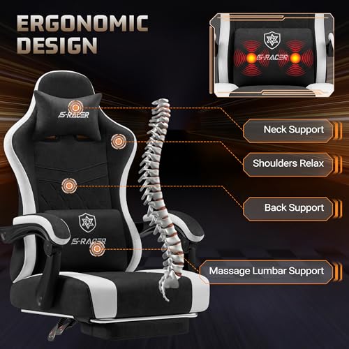 Homall Gaming Chair with Massage & Footrest, Ergonomic Computer Office Chair, High-Back Racing Style Reclining Chair with Adjustable Lumbar Support, Breathable Tech Fabric for Adults (Black) - Image 5