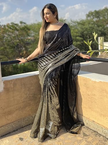 Image of AKHILAM Women's Georgette Embellished Saree With Unstitched Blouse Piece(BITTI555 JR Parent)