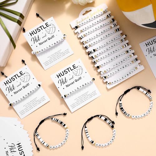 24 Pcs Volleyball Charm Bracelet Gifts with Cards Adjustable Braided Bracelet Volleyball Party Favors Inspirational Sport Accessories Gifts for Teams Player Women Birthday Sport Theme2