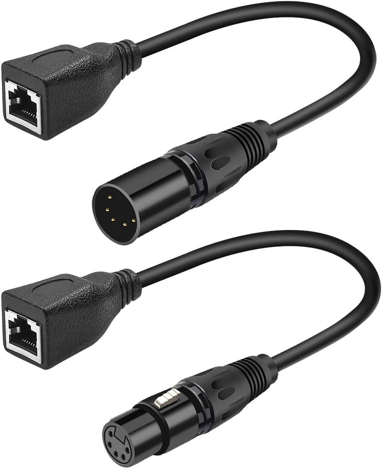 SiYear XLR 5 pin RJ45 Adapter Cable-XLR 5 Pin Male & 5 Pin Female to RJ45 Female DMX Ethernet Adapter Converter Cable(1SET/ 2PACK)