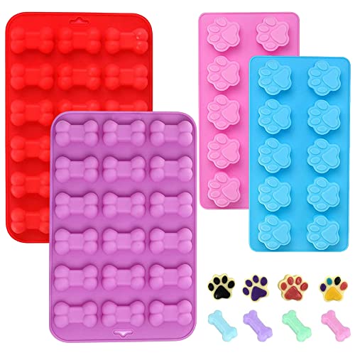 4 Piezas Aoldes de Silicona con Estampado de Pata de Cachorro y Forma de Hueso de Perro Moldes de...