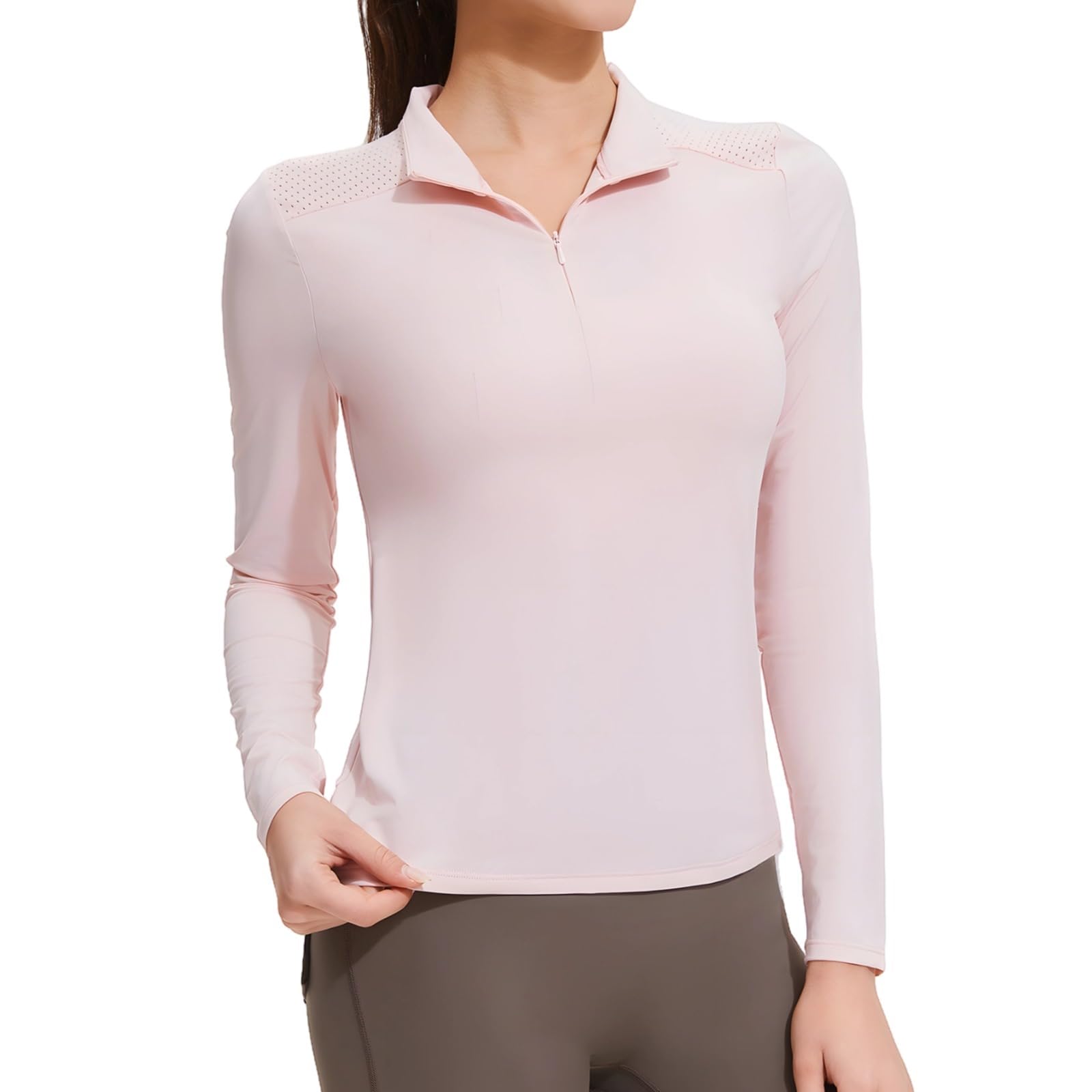 Camisetas de yoga para mujer, cuello alto, media cremallera, manga larga, diseño sin costuras para entrenamientos de yoga, altura de 5 pies 6 pulgadas a 5 pies 11 pulgadas, pesos de 149 a 165