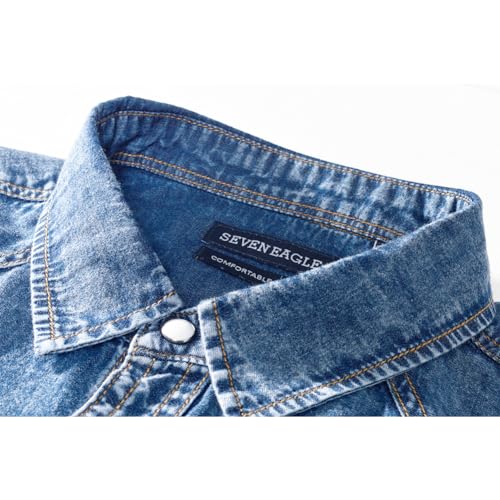 Men's Long Sleeve Double Pocket Snap Denim Shirt3