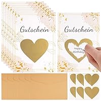 DIY Rubbelkarten mit Umschlägen Set, 6 Stück Rubbelkarten Selbst Beschriften, mit Kraftpapier Umschläge, Herzform Kratzfilm, für Geburtstag, Party, Hochzeit etc.
