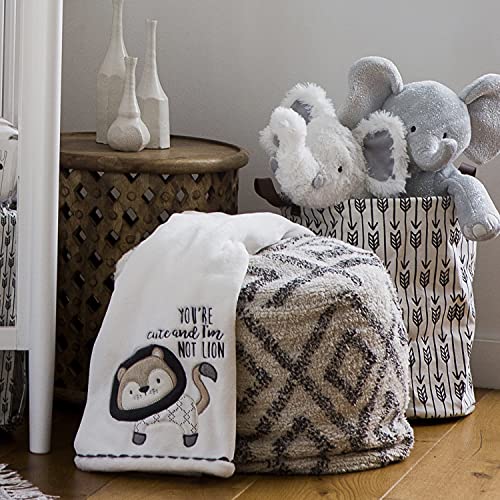 Image of Levtex Baby - Tanzania Plush Blanket - Appliqued and Embroidered Lion on Cream Plush - You're Cute and I'm Not Lion - Cream, Tan and Charcoal - Nursery Accessories - Blanket Size: 30 x 40 in.