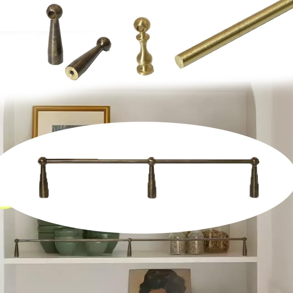 SVBVRFEEW Cabinet Fence Decorative Tipping Guard Rails Brass Shelves Guardrail 20 25 30 35 40in Gallery Rails Retro Shelf Fence Rod for Wood Shelves(Vintage B,17in/43.2cm)