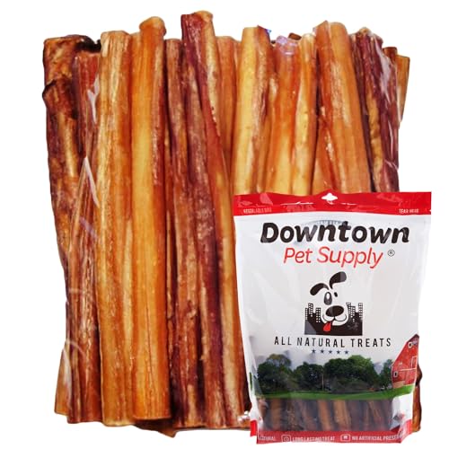 Downtown Pet Supply 12-inch Beef Bully Sticks for Large Dogs - Pack of 15, Rawhide Free Chews for Aggressive Chewers