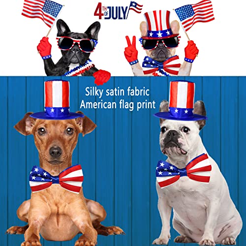 Dog Independence Day Costume Uncle Sam Top Hat And Bow Tie Collar For Large Dogs Cat Headband 4Th July Doggie Clothes Supplies Pet Hat American Flag Bowtie Patriotic Accessories (American Flag Style) #TOP2