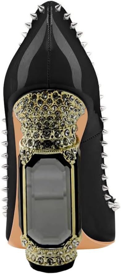 FSJ Women Bridal Pointed Toe Chunky Block High Heel Crystal Pumps Slip on Wedding Thick Comfort Evening Dress Studded Rivets Shoes - Image 4