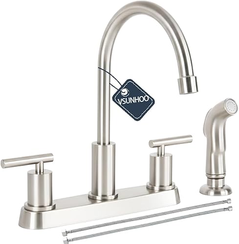 Grifos de cocina, grifo de cocina con rociador, grifo de fregadero de cocina de níquel cepillado, grifo RV de 3 o 4 agujeros para fregadero de