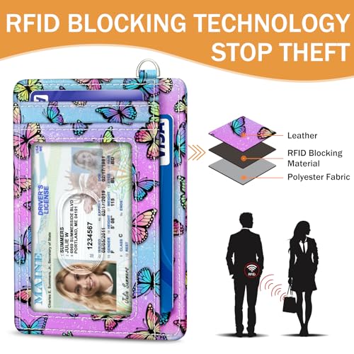 Image of Yonlevres Butterfly Credit Card Holder Slim RFID Wallet Women Small Travel | Front Pocket, Handy, RFID Blocking, Woman Girls Ladies Gifts, D-ring for Keychain,Thin Mini Card Case, ID Window, PU Leather
