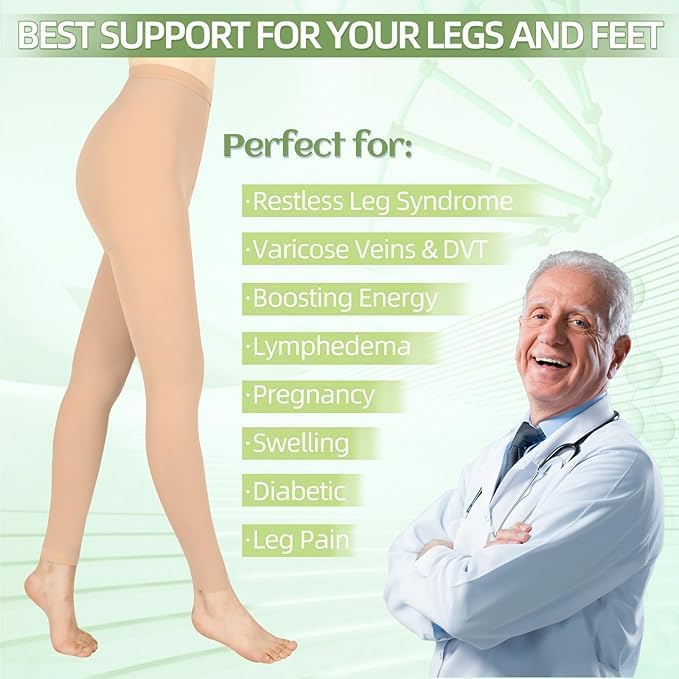 Compression Pantyhose for Women & Men, 2 Pairs 15-20mmHg Medical Graduated Compression Stockings Leggings - Image 3