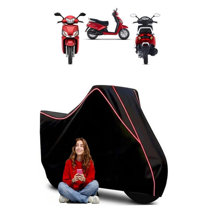 Image of Gusto an Scooty Bike Cover Water Resistant Outdoor Use Universal Fit Scooters Motorcycles Heavy Duty UV Protection Dust Rain Scratch Resistant Elastic Bottom Black Blue Piping