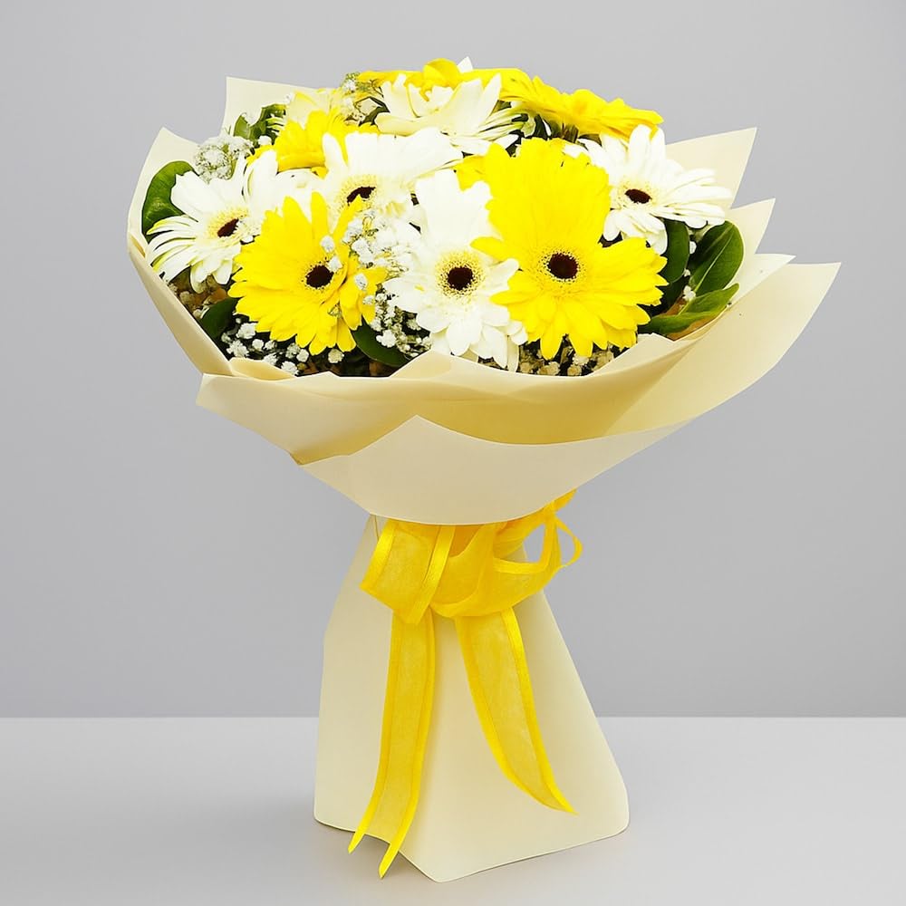 IFG's Bouquet of 10 Mixed Gerberas in Cream Paper Wrap. | Send it on Birthday, Marriage Anniversary, Mother's Day, Valentine's Day, Congratulations & Retirement. | India-wide Delivery in 4 hrs-image-27