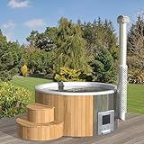 KeiCo Deluxe Wood-fired Hot Tub -6 People –Thermo-Wood | Eco Garden Spa with Insulated Cover & Optional Bubble, LED, Filter System Off-Grid Wellness Tub (KeiCo Deluxe 200)