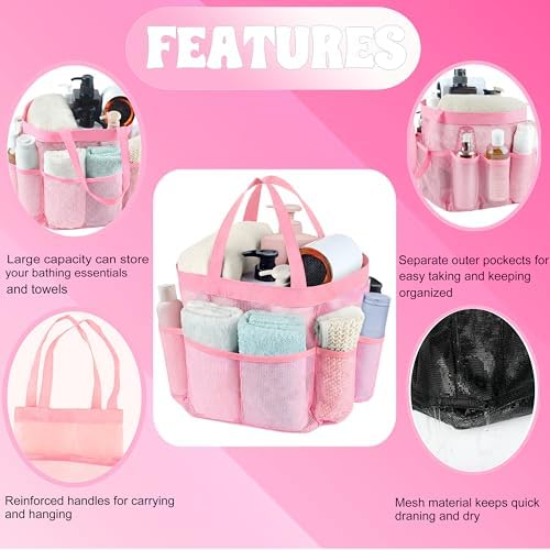 Attmu Mesh Shower Caddy Portable, Quick Dry Hanging Shower Tote Bag for College Dorm Room Essentials, Large Capacity Caddy Dorm for Bathroom Gym Swimming - 4