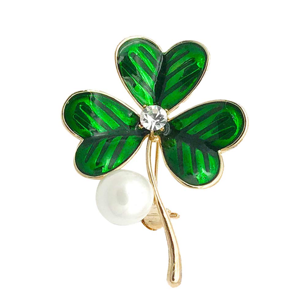 USHOBE Plant Heart Shaped Leaf Clover Shamrock Brooch Shamrock Pearl Brooch Clothing Accessory Green Irish Shamrock Clover Leaf Brooch