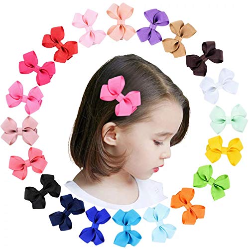 20PCS Baby Girl Snap Hair Bow Clips Tiny Bow Knot Barrettes 2 Inch for Infants Toddlers by JIAHANG (COLOR D)