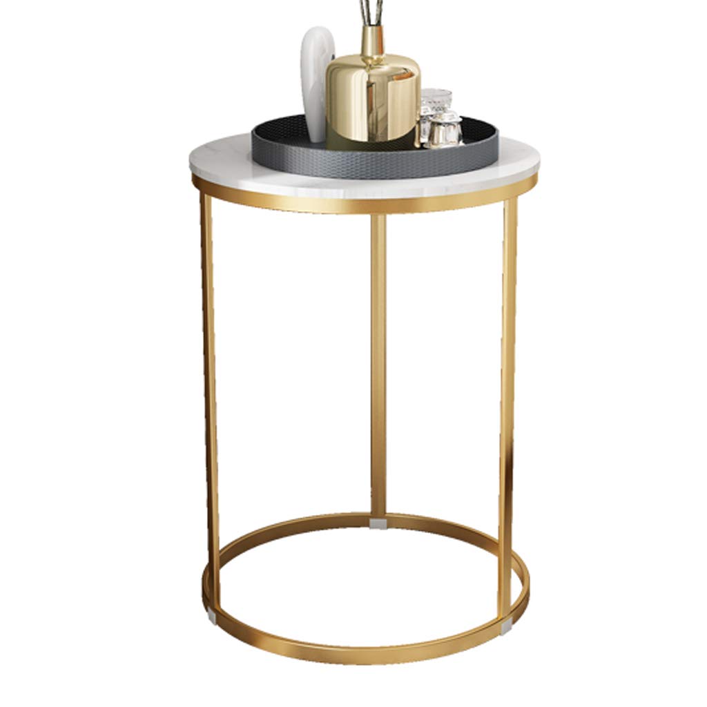 Round Modern Marble Effect Side Table,Nightstand with Metal Legs,Side Table for Living Room,Bedroom