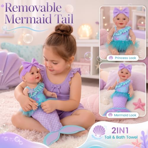 Muñeca bebé sirena BABESIDE con cola desmontable 15 pulg miniatura 2