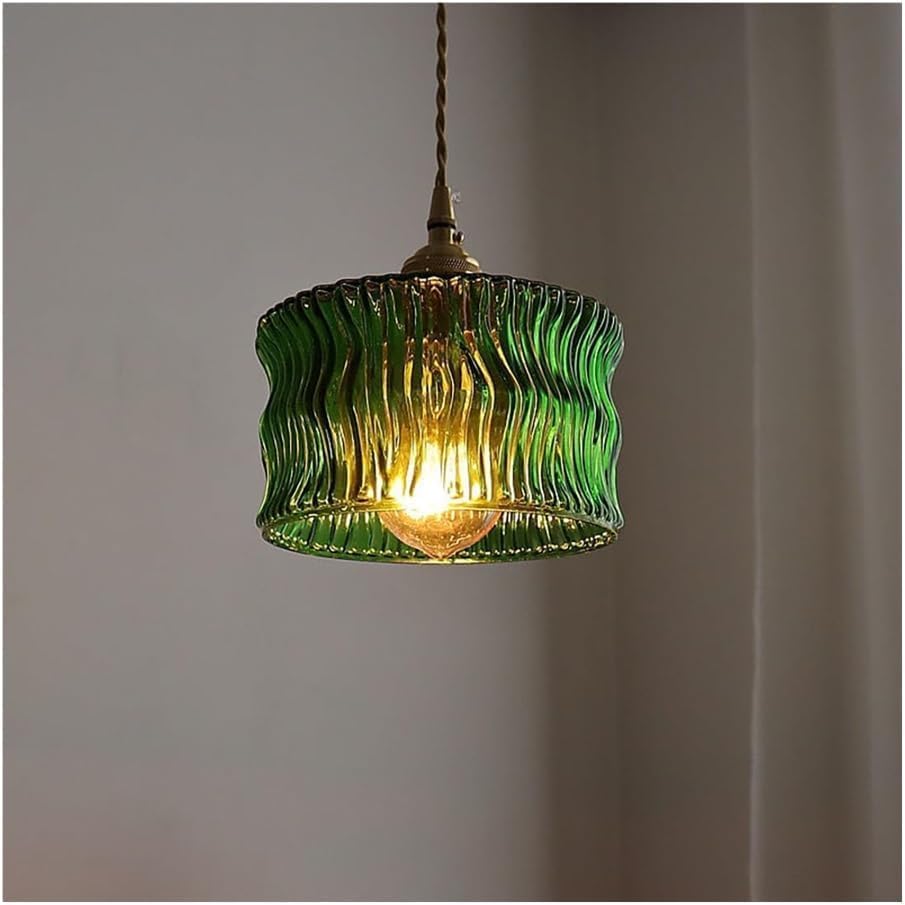ヴィンテージペンダントライト器具 リップルガラス付きガラス 真鍮天井吊り下げライト キッチンアイランド、寝室、リビングルーム、ダイニ  モダンガラスキッチンアイランドペンダントライト真鍮ヴィンテージ寝室吊りランプ高さ調節可能屋内照明ミッドセンチュリー北欧 ...