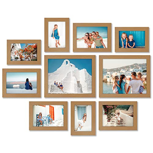 Americanflat Set de 10 Marcos de Fotos Collage   Portafotos Multiple con 2 de 20x25 cm, 4 de 13x18 cm y 4 de 10x15 cm   Marcos de Pared en MDF Roble Oscuro para Hogar, Oficina y Galería