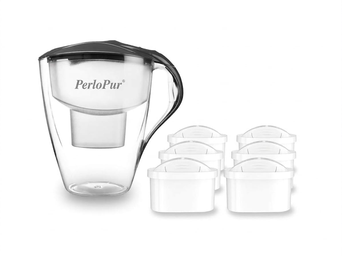PearlCo - Filtr do wody Family (antracyt) z 6 wkładami filtrującymi Unimax – pasuje do Brita Maxtra