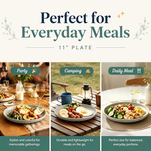 Image of Large Wheat Straw Dinner Plates, 11In Unbreakable Plates,LightGrey | Lightweight and Stackable Deep Dinner Plates for Dinner, Deep Edge for Kitchen & Outdoor