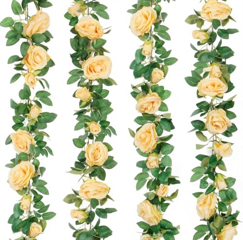 Image of VRB Dec 1 Pcs Artificial Flower Vine Garlands Hanging Artificial Flowers for Decoration Roses Garland (6 ft Long) Flowers Silk Roses for Wedding Decorations Diwali /Ganpati /Christmas. (Peach)