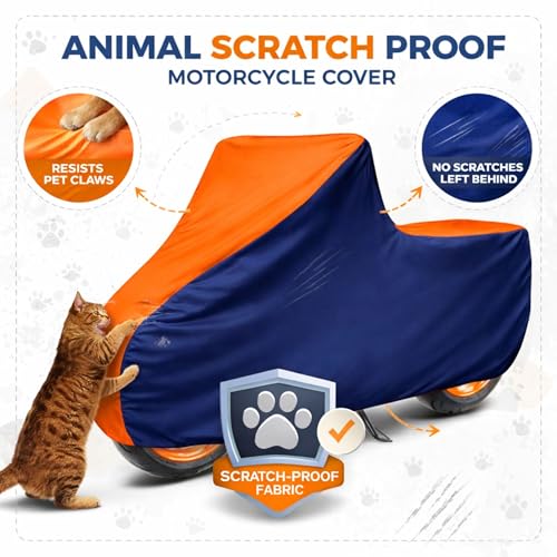 Image of 6X6 Heavy Duty Bike Cover for Jupiter 110, Dual Tone Orange & Blue, All-Weather Protection, Waterproof, UV Resistant, Dustproof, Windproof, Durable Outdoor Motorcycle Body Covers for Daily Use