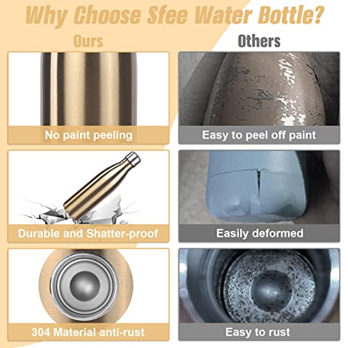 Image of Sfee Insulated Water Bottle, 17 oz Stainless Steel Water Bottles, Double Wall Vacuum Reusable Water Bottles Leak Proof BPA-FREE Sports Bottle Cup Keep Hot&Cold for Running Gym Workout Cycling Kids