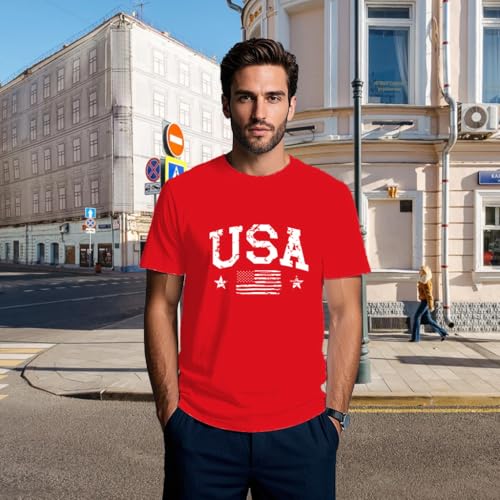 Mens USA Shirt American Flag T-Shirt 4th of July Patriotic Short Sleeve Tee4