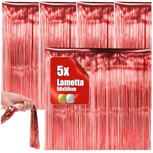 com-four® 5X Lametta - rote Lametta Girlande für Weihnachten -...