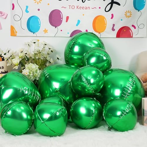 Image of 12PCS Metallic Green Round Foil Balloons 22 inch 15 inch 10 inch Large Mylar Balloons | Shiny Green 4D Ball Balloons for Birthday Party, Graduation, Wedding, Christmas, New Year, Disco Prom Party Decorations