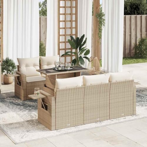 Snsowed Juego de sofás jardín con Cojines 6 pzas ratán sintético Beige, Set De Jardin Exterior, Muebles De Jardin, Muebles Jardin Exterior, Conjunto Mueble Jardin - 3326409