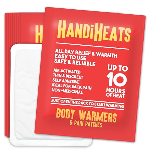 HandiHeats - 10 calentadores autoadhesivos desechables para espalda, músculos, dolor menstrual, senderismo, esquí, snowboard, parches para el dolor, calentadores corporales, activados por aire, 10
