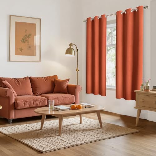 Image of YoungsTex Terracotta Blackout Curtains 63 Inches Length for Bedroom - Burnt Orange Thermal Insulated Drapes with Grommet Room Darkening for Living Room, 2 Panels, 42 x 63 Inch