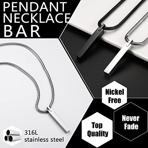 JeweBella 2PCS Halskette Quader Edelstahl für Herren Silber/Schwarz Bar Anhänger mit SchlangenKette 61CM Edelstahl Quader Kette für Männer Damen Schmuck Geschenk