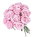 Kisflower 12 Pcs Pink Roses Artificial Flowers with Stems Silk Roses Fake Rose Realistic Flower Bouquet for Wedding Party Office Home Decor (Pink)