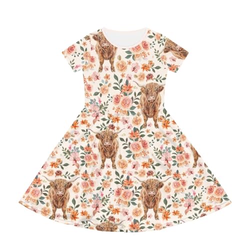Children Casual Summer Beach Party Short Sleeve Skater Flared Dress Girls Clothes Outfit A-Line Sundress Midi