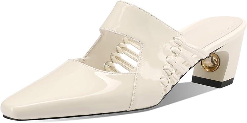 TinaCus Womens Closed Toe Glossy Patent Leather Handmade Chunky Heels Chic Mules Sandals