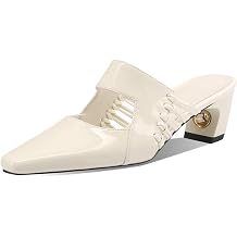 TinaCus Women's Closed Toe Glossy Patent Leather Handmade Chunky Heels Chic Mules Sandals