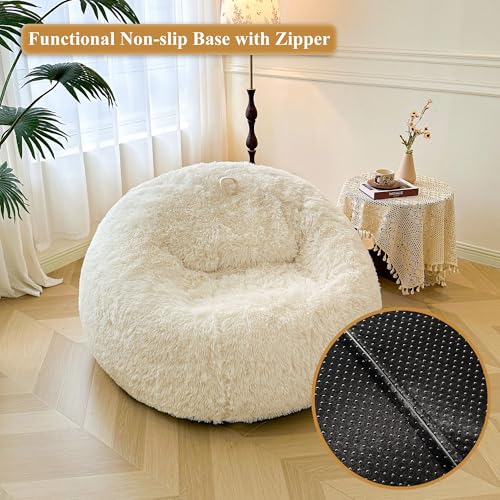 XeGe 5FT Giant Fluffy Bean Bag Chair Cover(No Filler), Ultra Soft Ivory Cream Faux Fur Stuffed Animal Storage Bean Bag, Plush Shaggy XL Large Beanbag for Living Room Bedroom Home Decor, Beige - Image 3