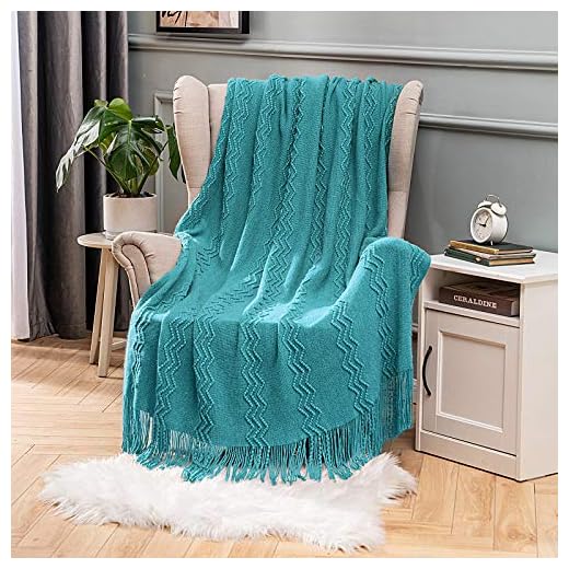 Mantas de Punto de Tejido Diseño Ondulado Suave Cálida Comoda para Adultos y Niños Manta Anti-Frio de Invierno para Descanso Siesta Dormitorio Sofa Silla 1 Pieza 125x150cm Azul
