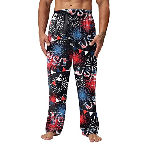 House 6 - Pantalones de pijama para hombre, diseño de primavera y verano, día de la independencia, pantalones largos, pantalones casuales para hombre, Negro, S